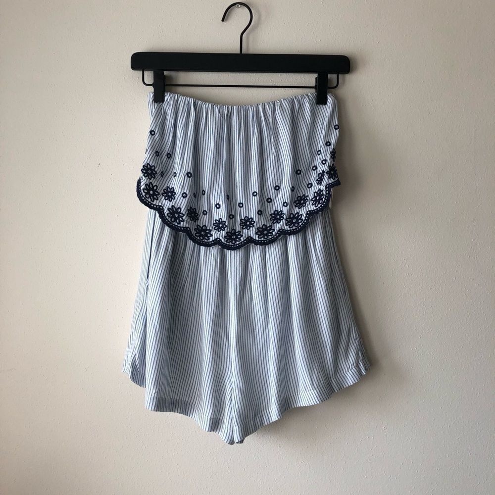 Jessica Simpson Striped Eyelet Strapless Romper